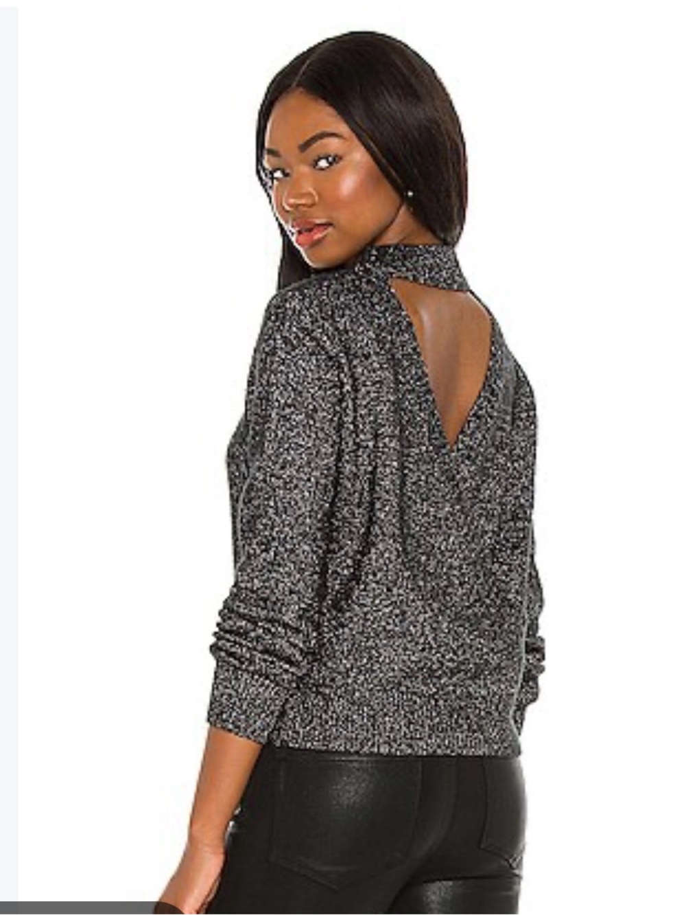 Astr The Label Arabella Open Back Sweater in Black & Silver sz S